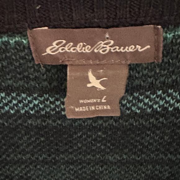 Eddie Bauer 1/4 Zip Fair Isle Sweater Womens Large Navy Teal Snowflake Nordic - Picture 5 of 8